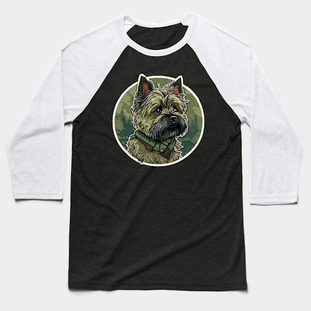 Cairn Terrier Camouflage Motif Baseball T-Shirt by Mike O.
